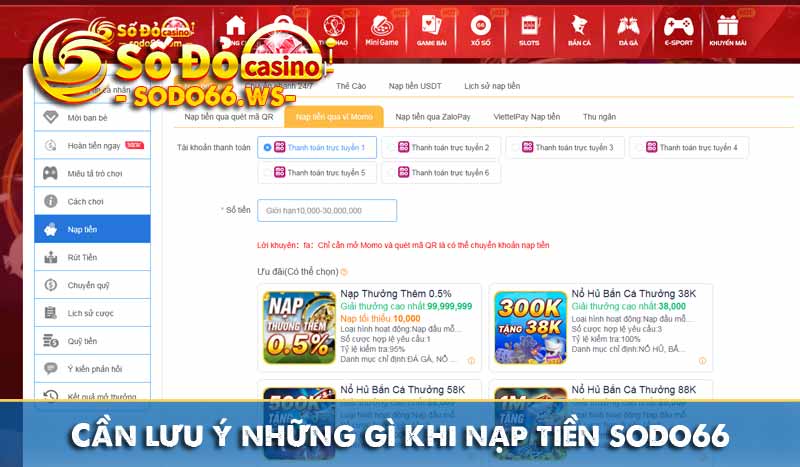 cần lưu ý những gì khi nạp tiền sodo66