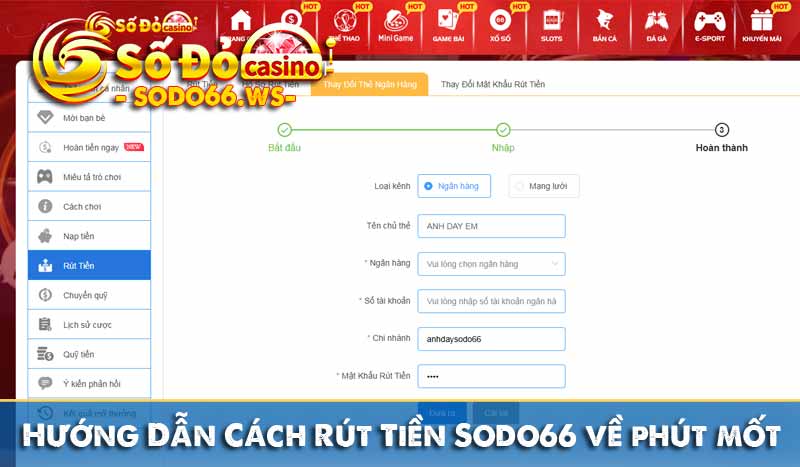 Hướng Dẫn Cách Rút Tiền Sodo66 về phút mốt