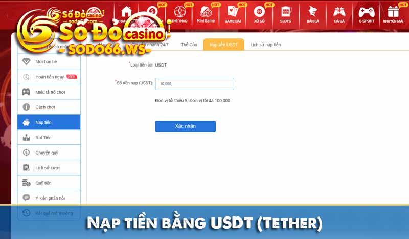 Nạp tiền sodo66 bằng usdt