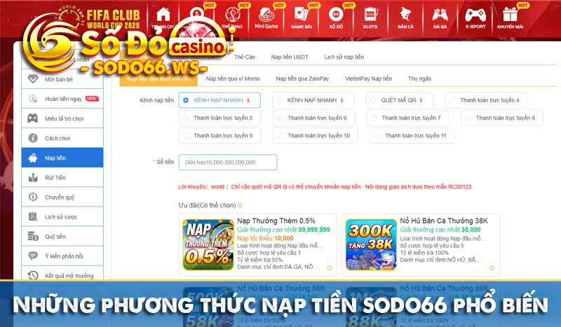 những phương thức nạp tiền sodo66 phổ biến